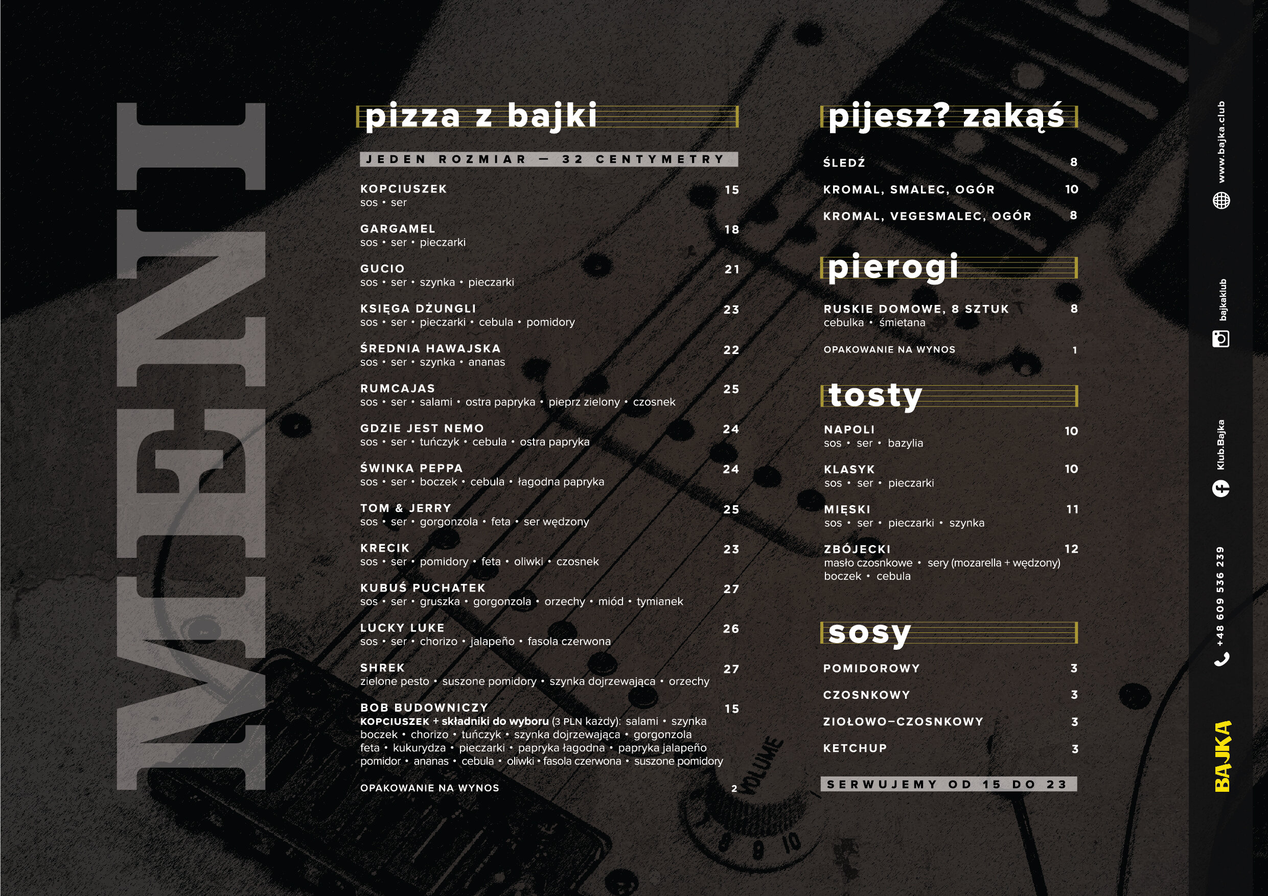 Bajka's food menu