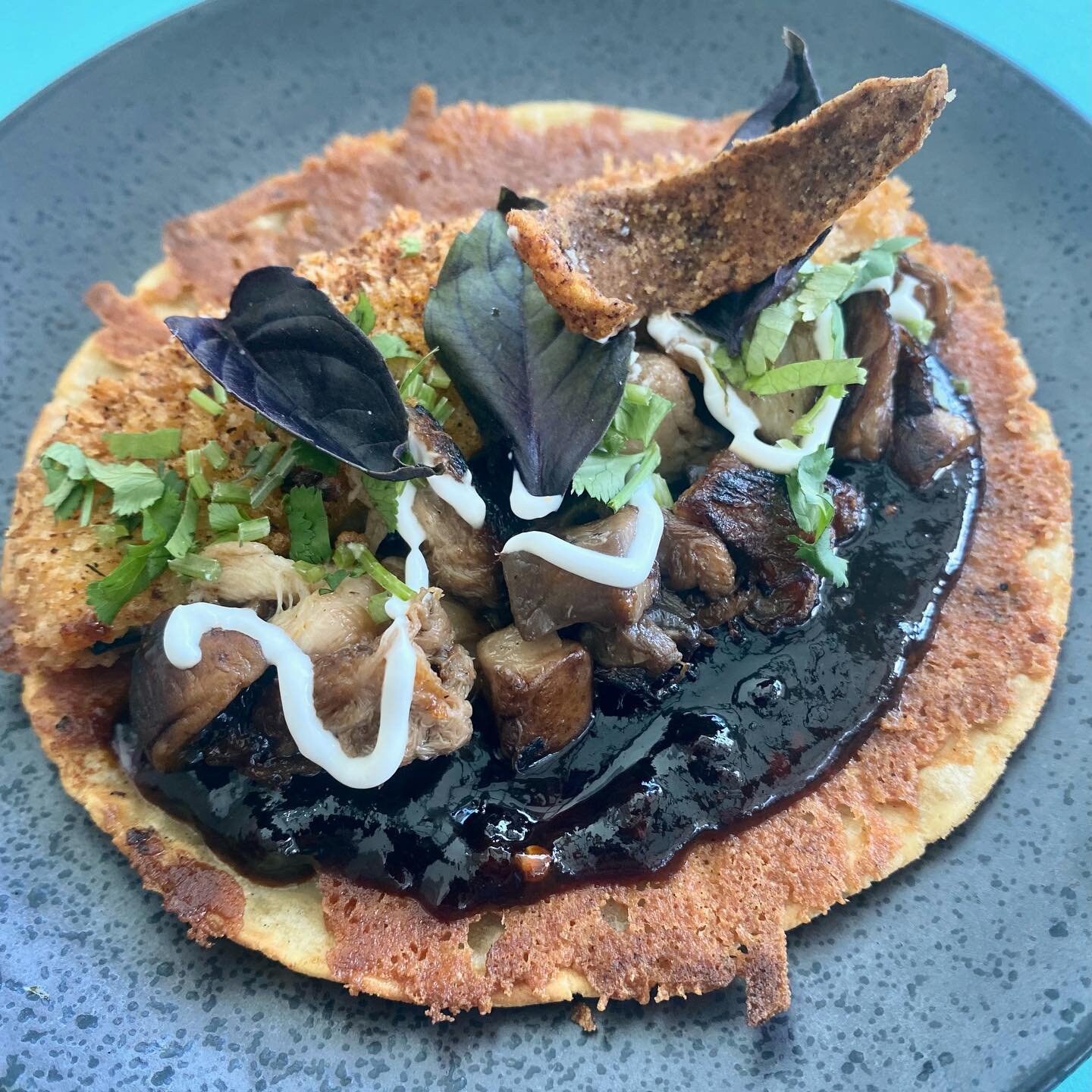 A gift for your tastebuds!

Join us today for a very special taco Tuesday Panko fried eggplant &amp; mushroom mole taco! 

Panko fried eggplant,&nbsp;&nbsp;
+mesquite grilled mushrooms, +Oaxacan cheese, 
+mushroom mole, 
+toasted masa creme, 
+purple