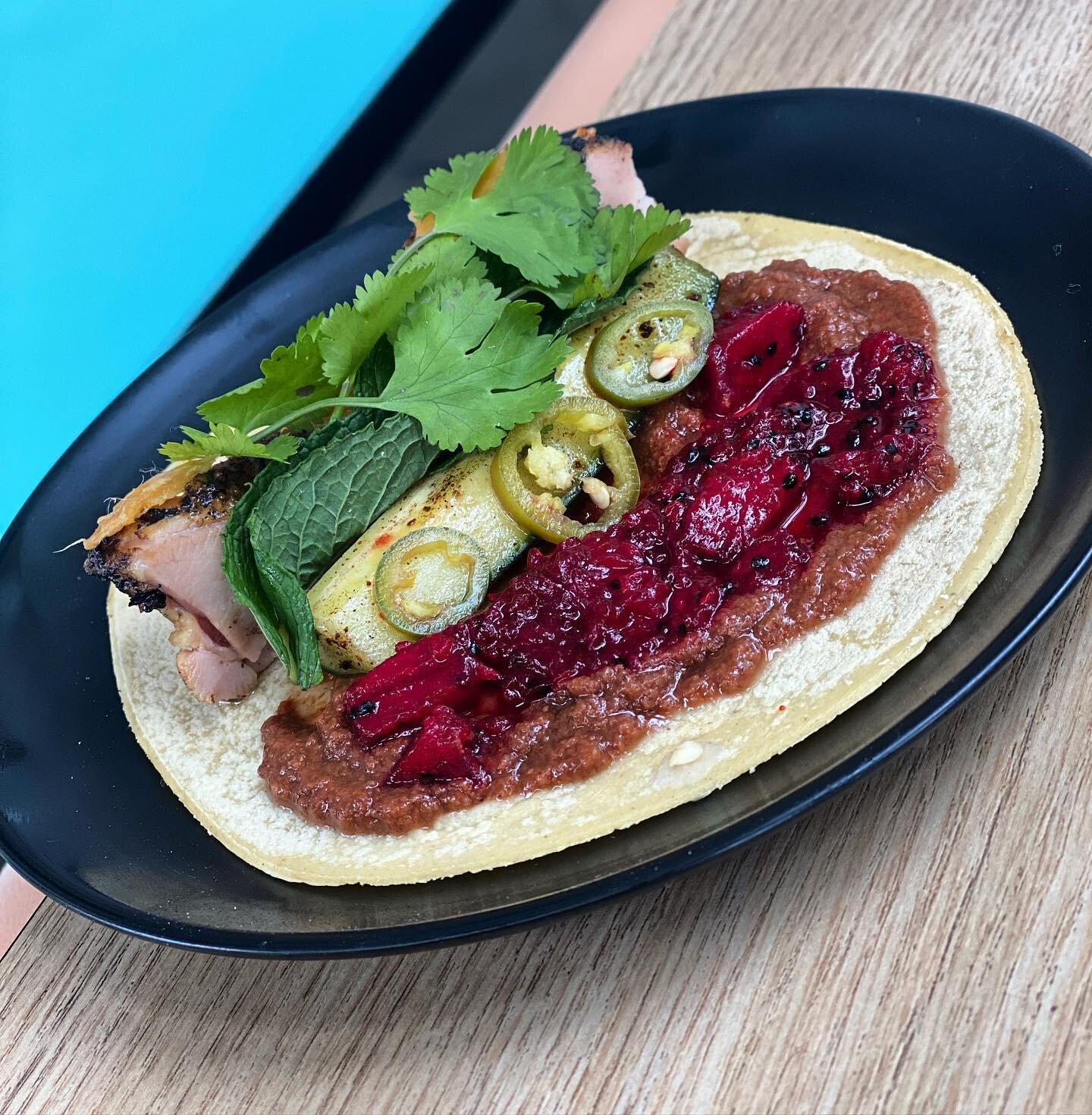 Introducing the Pitaya Chicken Taco&hellip;it&rsquo;s a balance of sweetness &amp; spice that will have you coming back for more! 

Mesquite Grilled Chicken
Pitaya &amp; chili salsa
Pasilla &amp; lime cucumber
Chicken chicharr&oacute;n 
Serranos
Mint