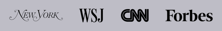 Logos for New York Magazine, Wall Street Journal, CNN, Forbes