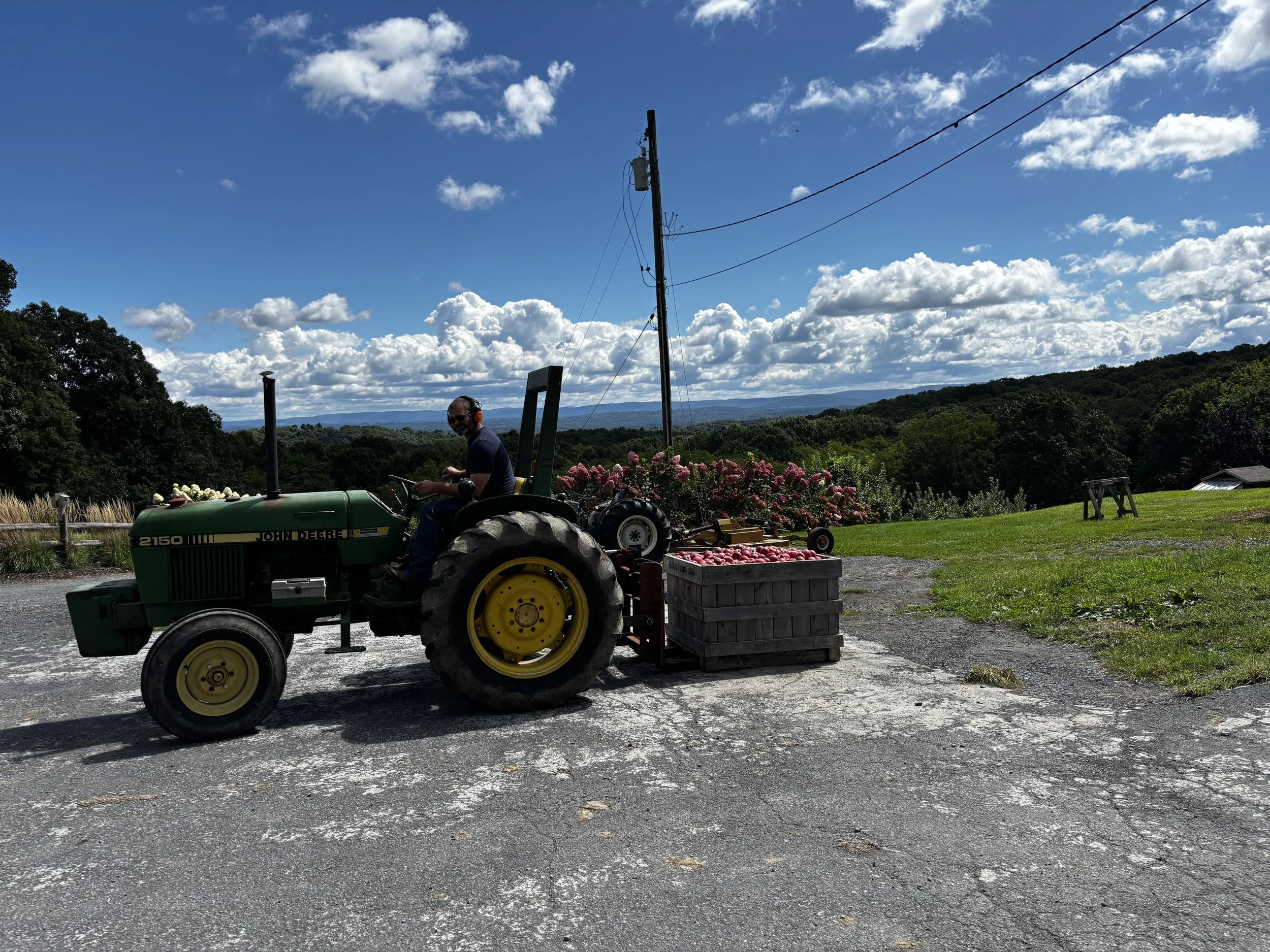 Tractor and apple bin
