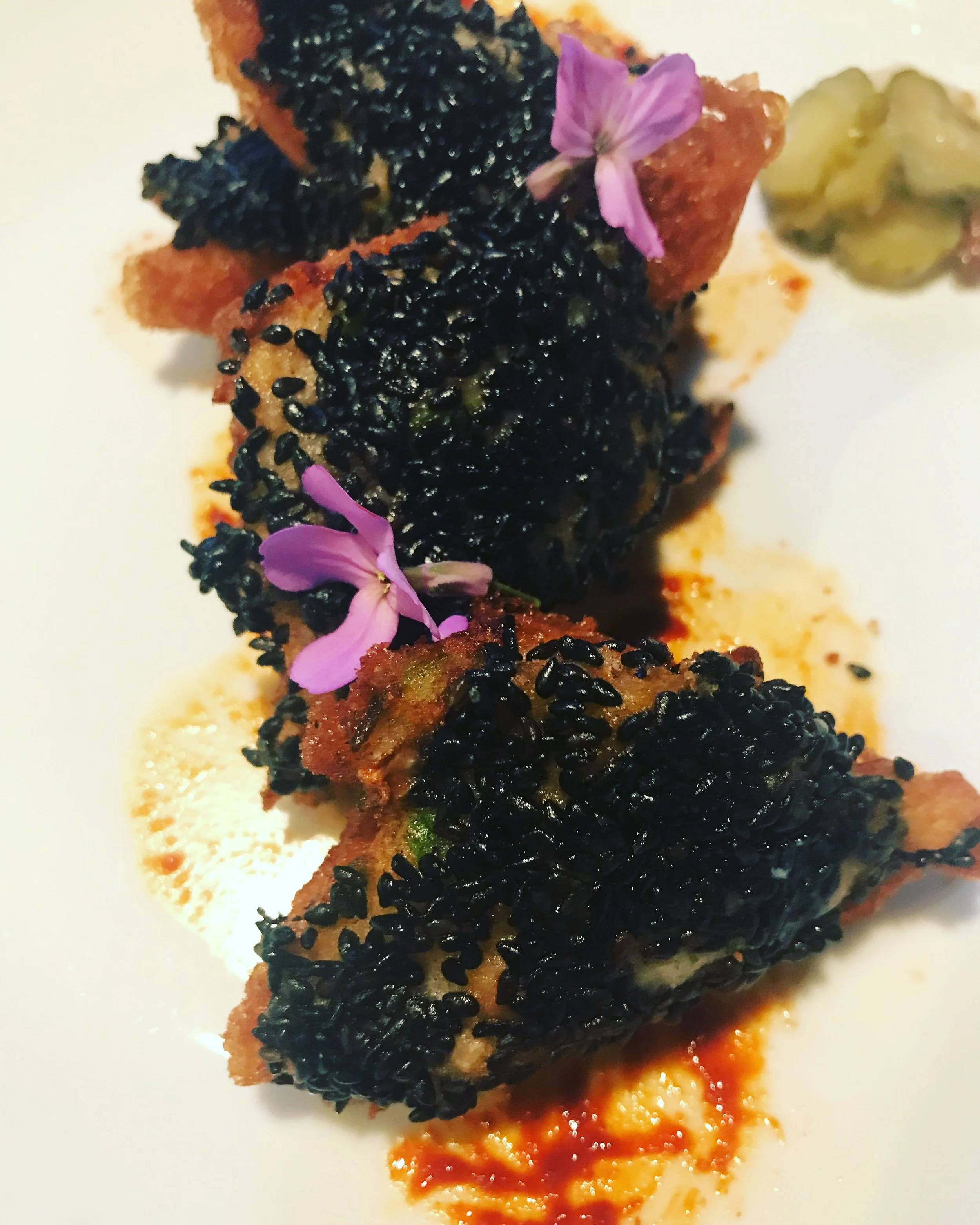 Shrimp toast, black sesame, gochuchang