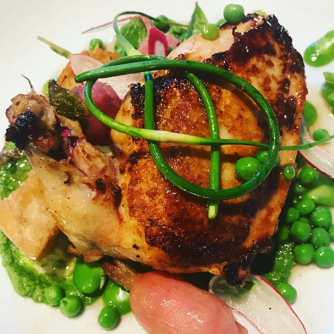 chicken, pan perdu, spring vegtables