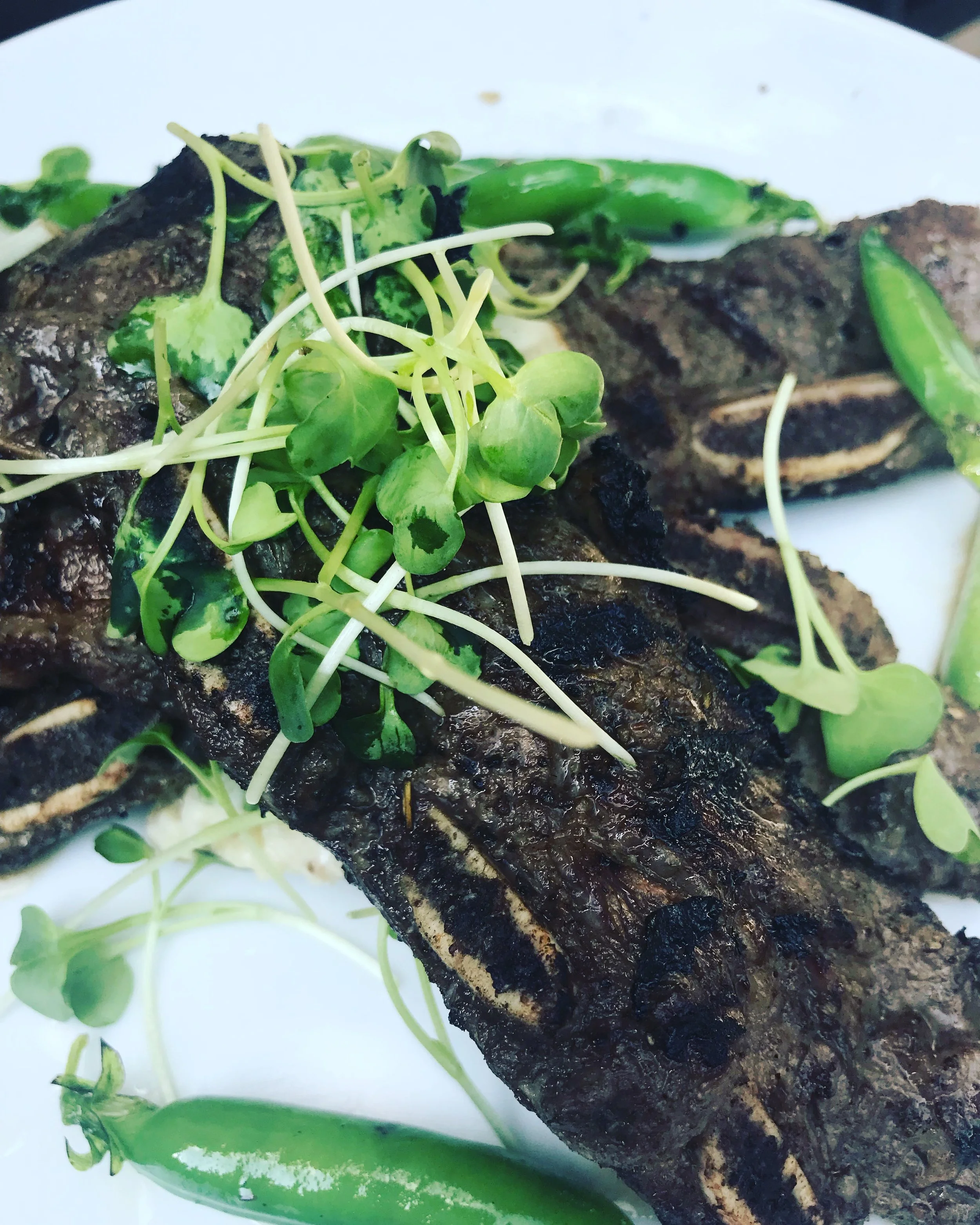 Short rib, snap peas, smoke