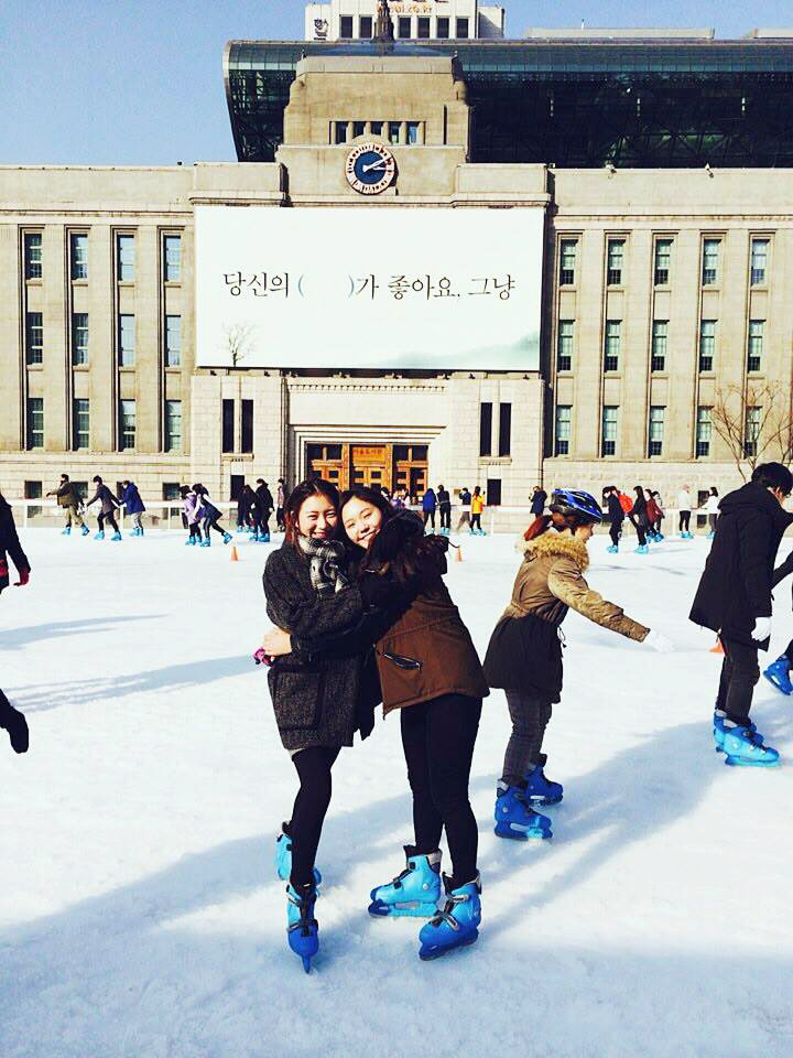 Skating in front of the old Seoul City hall, now the Seoul Metropolitan Library