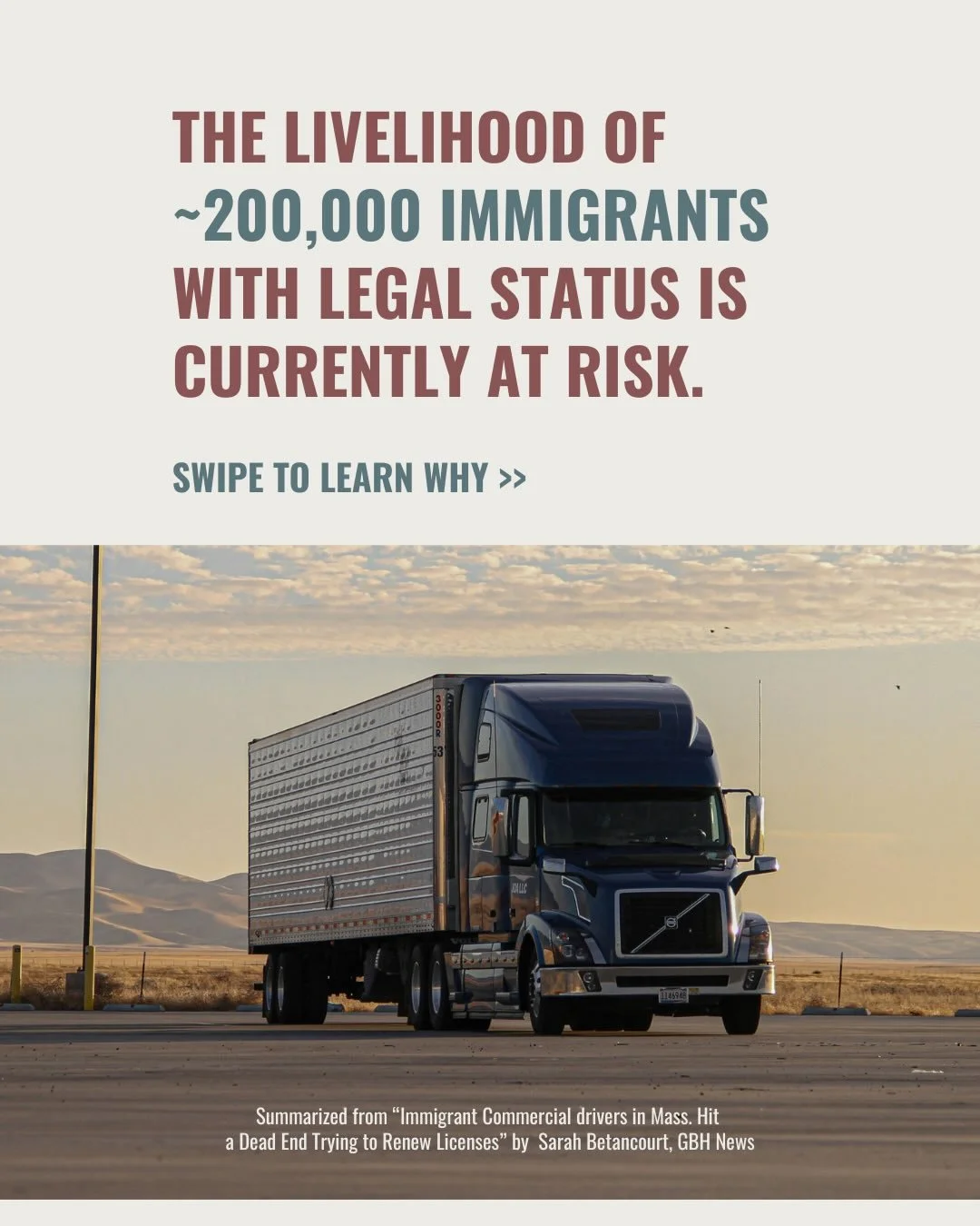 &ldquo;This is the hell for me here&rdquo; 

Since Fall 2025, many immigrants with legal status, including refugees, asylees, and temporary protected status holders have been unable to renew their commercial driver&rsquo;s licenses (CDLs), due to new