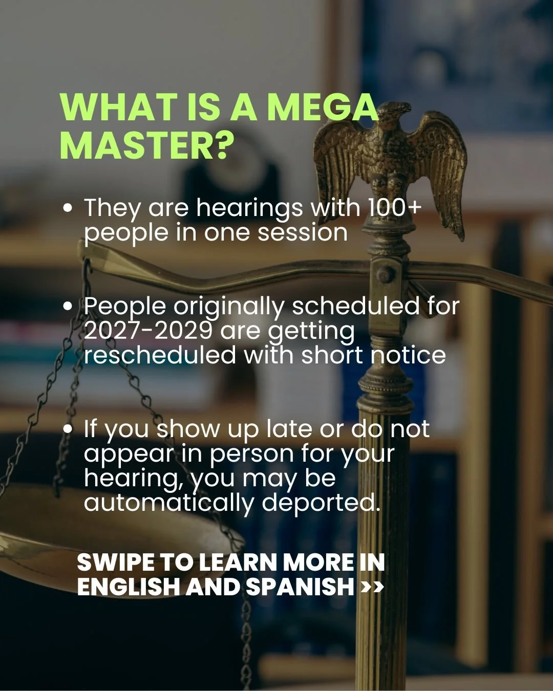 Have you been hearing about Mega Masters on the news? Are you unsure what they are? Swipe and learn more about the latest addition in the government&rsquo;s attacks on immigrants. (English and Spanish)