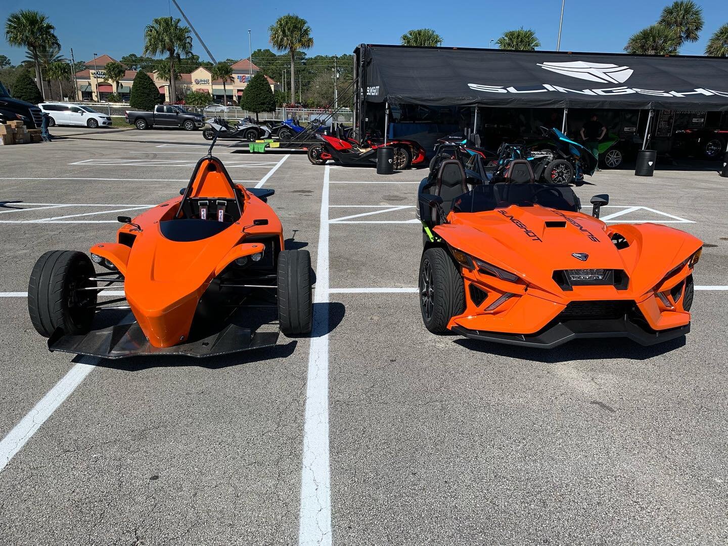 Bike week prep is well underway. We stopped by the @polarisslingshot booth @daytona international speedway for a photo-op and chat. Here&rsquo;s a quick photo compare of their latest machine and the Corso California RT. 
&bull;
#corsoconcepts #polari
