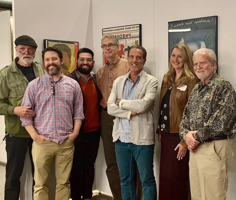 CSU design professors Phli Risbeck, Jason Frazier, Roberto Muntoreanu, John Gravdahl, (Ron Miriello), Laura Malinin and Bob Coonts at the opening of The Richardson Design Center with The Soviet Poster Show exhibition. Ft Collins, Colorado.