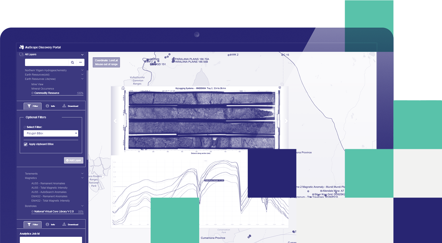 Detail of the AuScope Discovery Portal, one of AVRE’s data discovery and GIS visualisation tools.