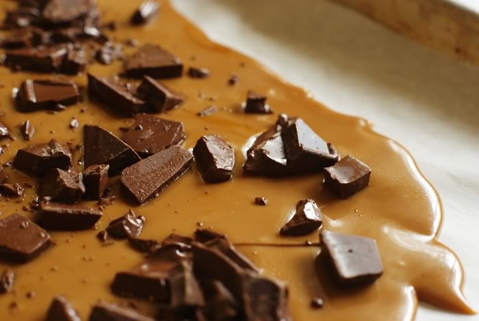 Dynamic molten toffee sits under blocky solid chocolate, an tasty analogy for dynamic Earth. Image: bakeat350.net