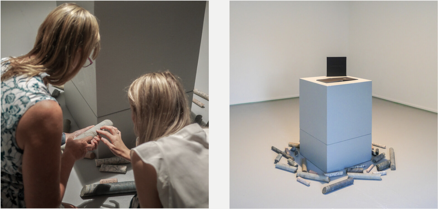 Belinda sharing her knowledge with an audience member at the ORE CORE SCORE exhibition. Images:  Lee Harrop .
