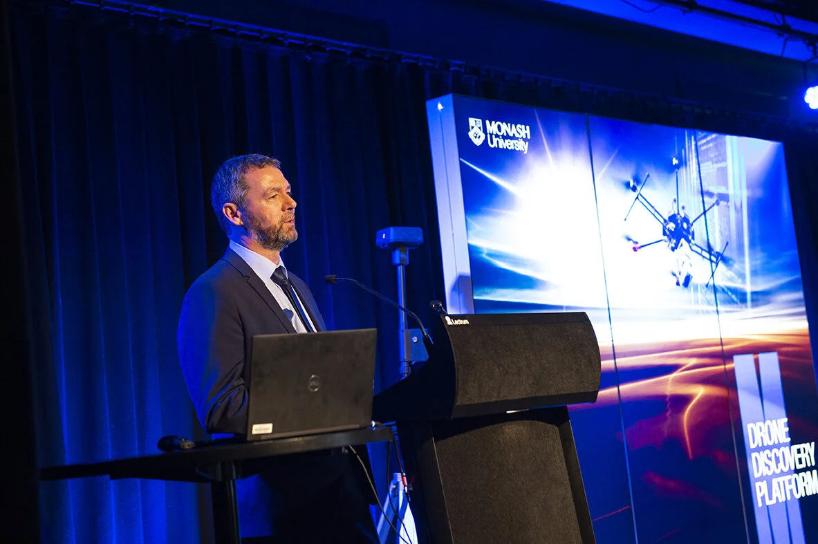 Monash University Drone Discovery platform director, Dr Rowan Clarke introduces Monash’s new research infrastructure capability. Image:  Monash University