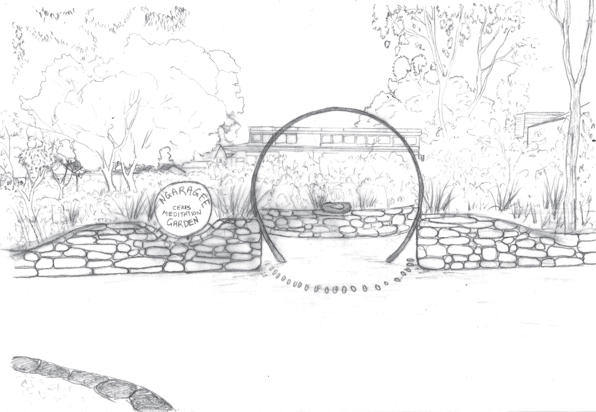 One of Min’s sketches of the  CERES Meditation Garden  that grows weekend by weekend. Illustration: Min Manifold