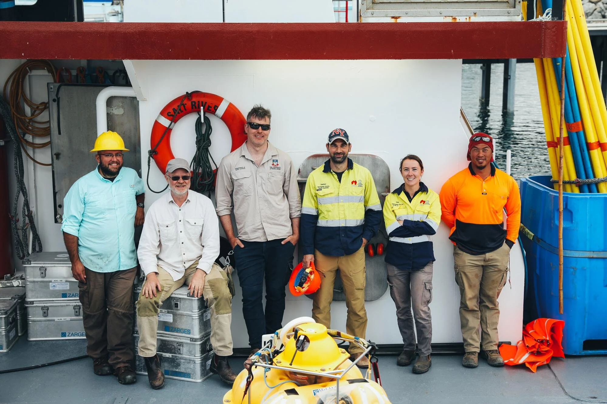 From left to right: Jake Perez (SIO), Goran Boren (UA), Ben Kay (UA), Stephan Thiel (GSSA), Kate Robertson (GSSA) and Darren Kyi (GA). Image:  Robert Lang Photography