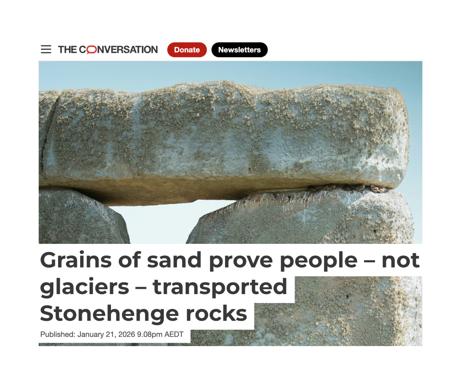 Grains of sand prove people – not glaciers – transported Stonehenge rocks