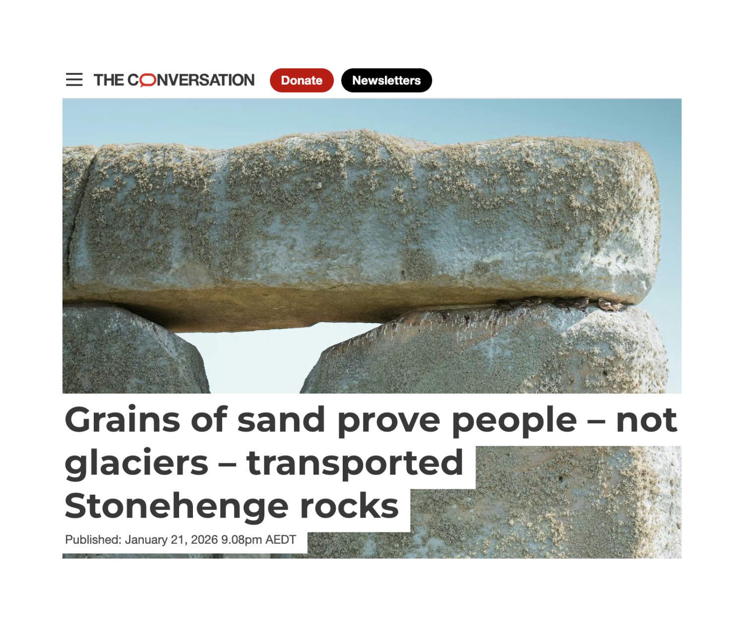 Grains of sand prove people – not glaciers – transported Stonehenge rocks