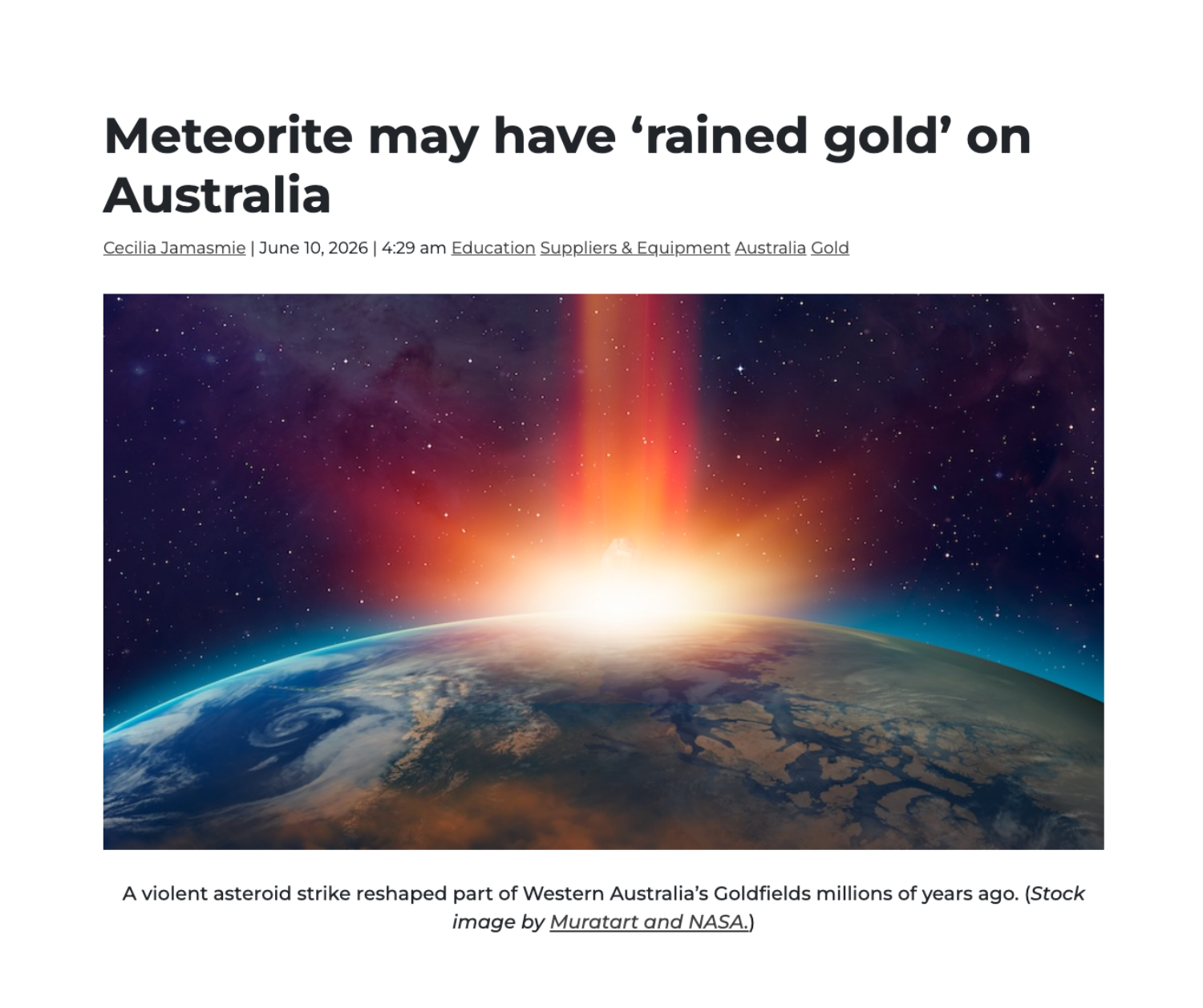 Meteorite may have ‘rained gold’ on Australia