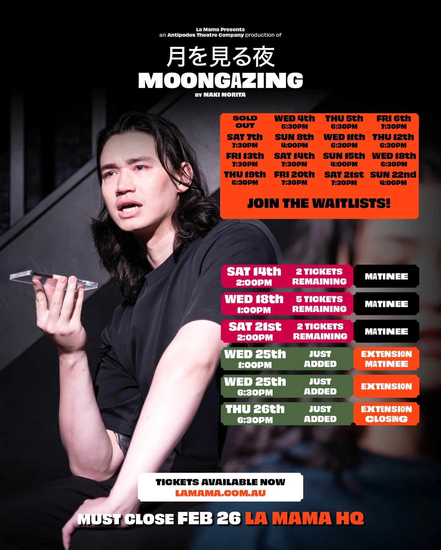 🌕🌕 Season EXTENDED! 3 new shows! Must close Feb 26 🌕🌕
15x (soon to be 18) SOLD OUT shows!

🎟️ Book your tickets now before it&rsquo;s too late! ✨✨✨

Featuring ANNA FUJIHARA (MOTHERLOD_^E) @aafujii  YUMI UMIUMARE (ButohOUT!) @yumiumiumare and SEA