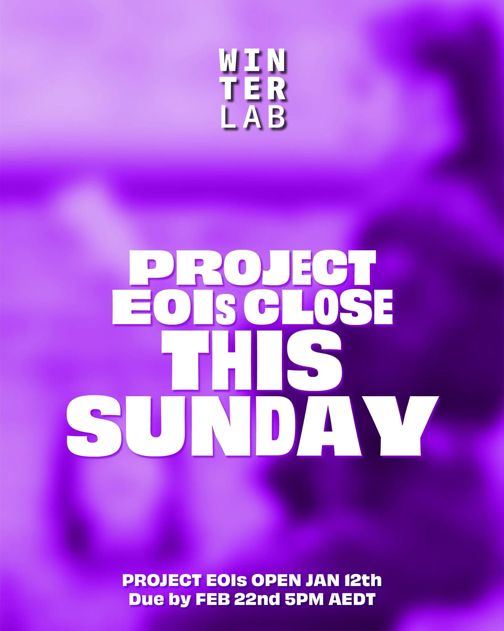 ❄️❄️ PROJECT EOIs CLOSE THIS SUNDAY 5PM ❄️❄️

💸 PAID CREATIVE OPPORTUNITY between $5-8k is allocated to each successful project + in-kind extras!
📩 EOIs open now till Sunday Feb 22nd 5pm AEDT

Tip: We receive over 80% of EOIs in the last 48 hours o