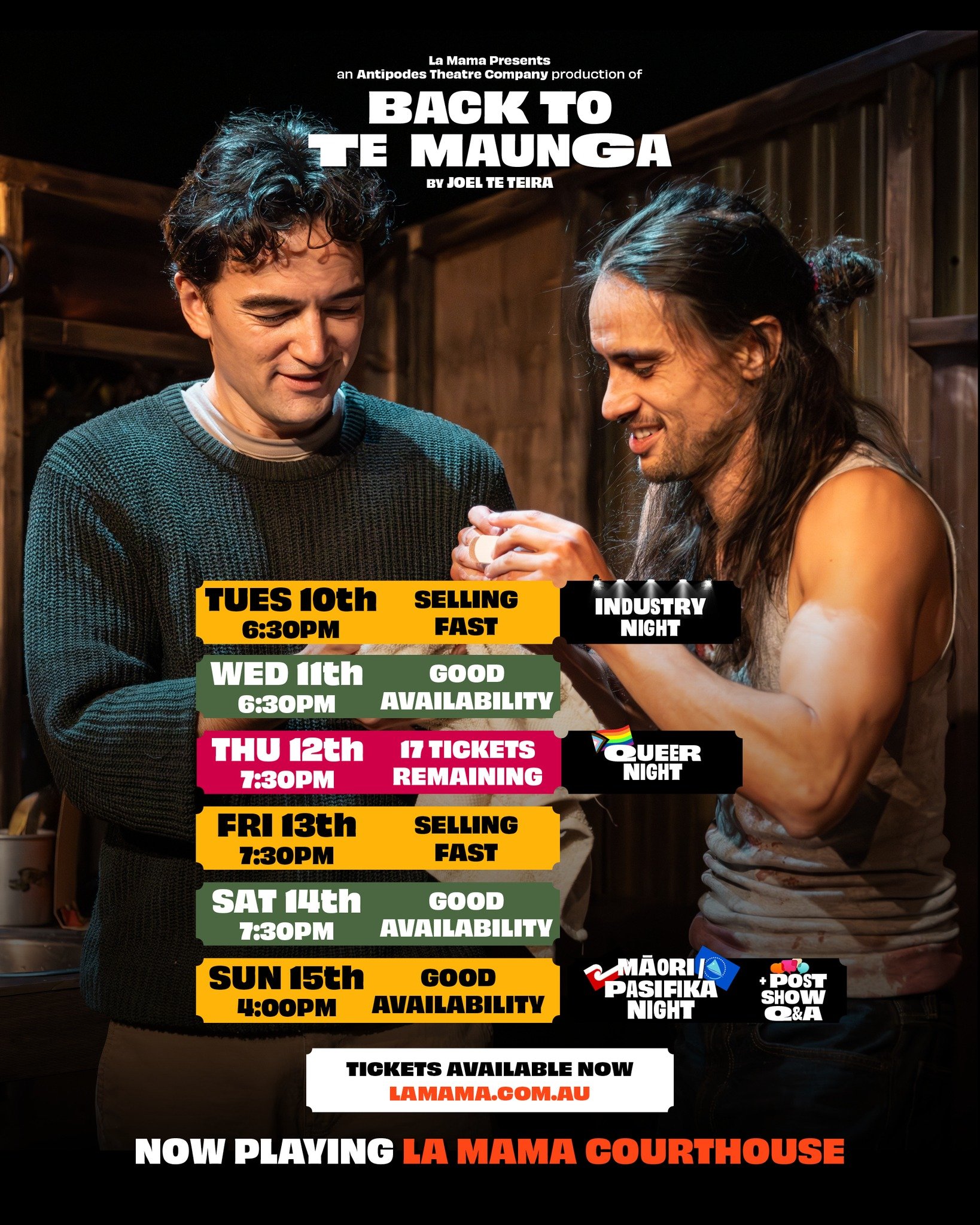 ⛰️⛰️ New tickets released for this week! ⛰️⛰️
The Age ★★★★★
Tinsel &amp; Tapshoes ★★★★

Friendship, grief and forgiveness collide against the backdrop of a hunters cabin in rural Aotearoa, New Zealand.

Tāne &amp; Isaac return to a cabin from their y