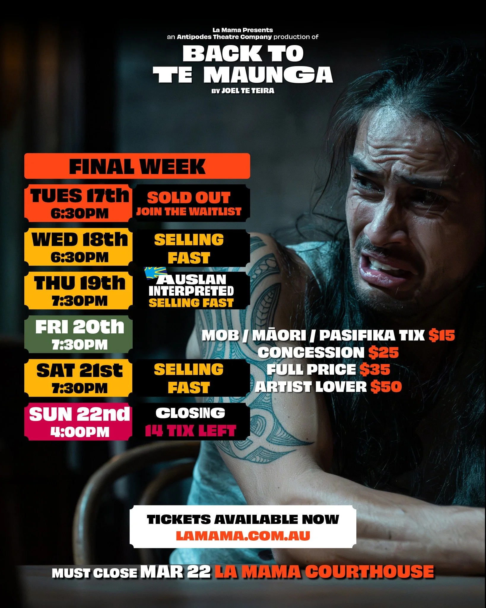 ⛰️⛰️ Final week, book while you can! ✨

💬 ★★★★★ - The Age
💬 ★★★★★ -  Australian Arts Review
💬 ★★★★★ - My Melbourne Arts
💬 ★★★★.5 - Stage Door
💬 ★★★★ - Tinsel and Tap Shoes

Featuring JOE DEKKERS-REIHANA (he/him, Te Tangi a te Tūī) @joedekkersrei