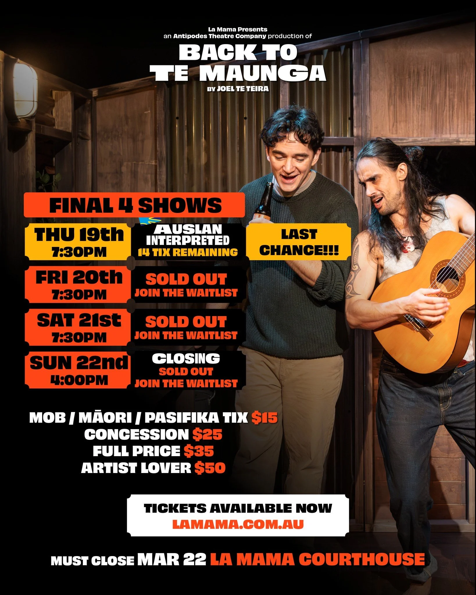 ⛰️⛰️ 14 tix available for TONIGHT (Thu 19th) and then we're SOLD OUT!⛰️⛰️

💬 ★★★★★ - The Age
💬 ★★★★★ -  Australian Arts Review
💬 ★★★★★ - My Melbourne Arts
💬 ★★★★.5 - Stage Door
💬 ★★★★ - Tinsel and Tap Shoes

Featuring JOE DEKKERS-REIHANA (he/him