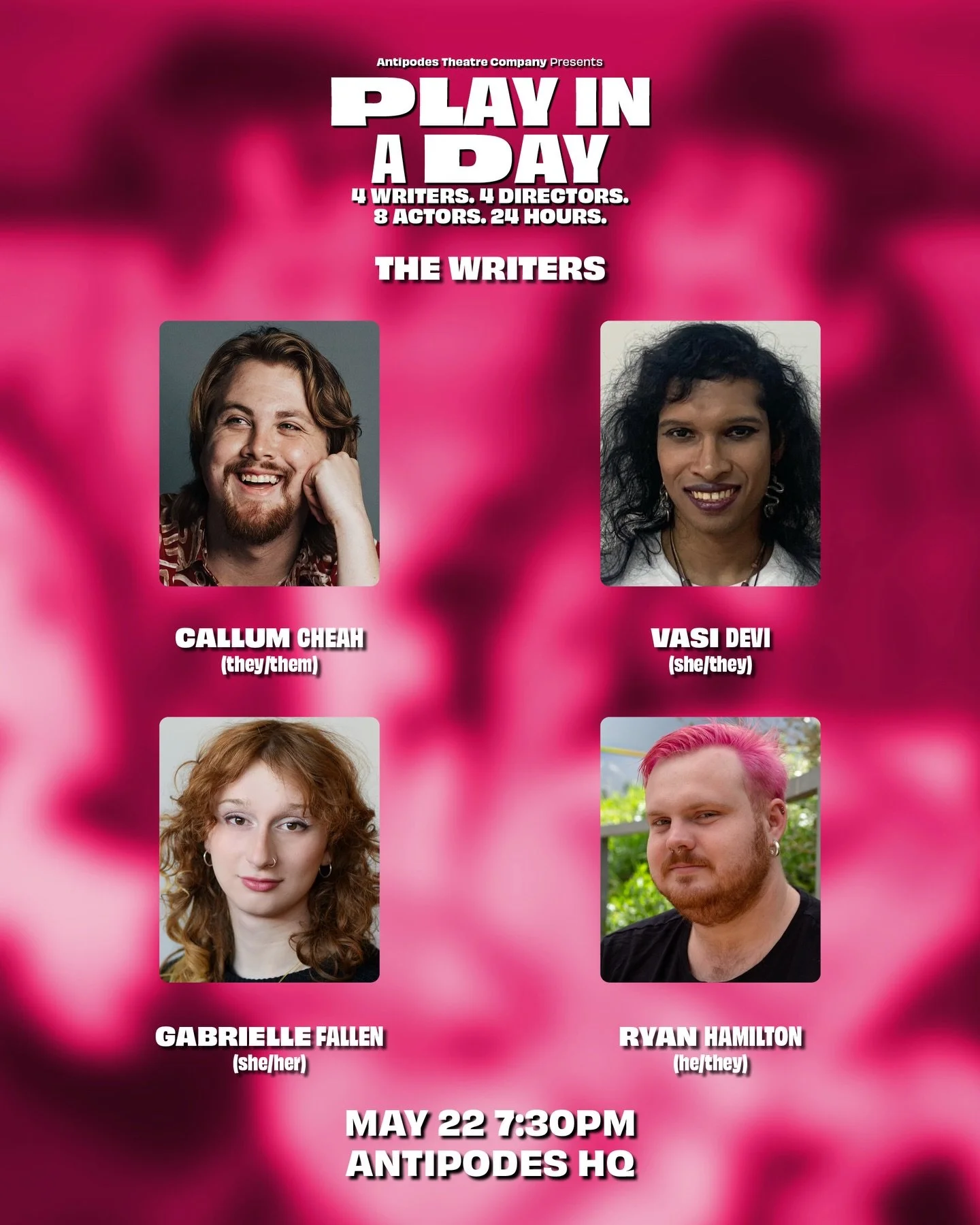 🎭🎭 Writers Announced! 🎭🎭

You all ready know this is gonna be good! 🤩✨ Tickets on sale now!

Writers: Callum Chear (they/them) @callum.chair Vasi Devi (she/they) @_vasitheswoletariat Gabrielle Fallen (she/her) @gabriellefallen and Ryan Hamilton 