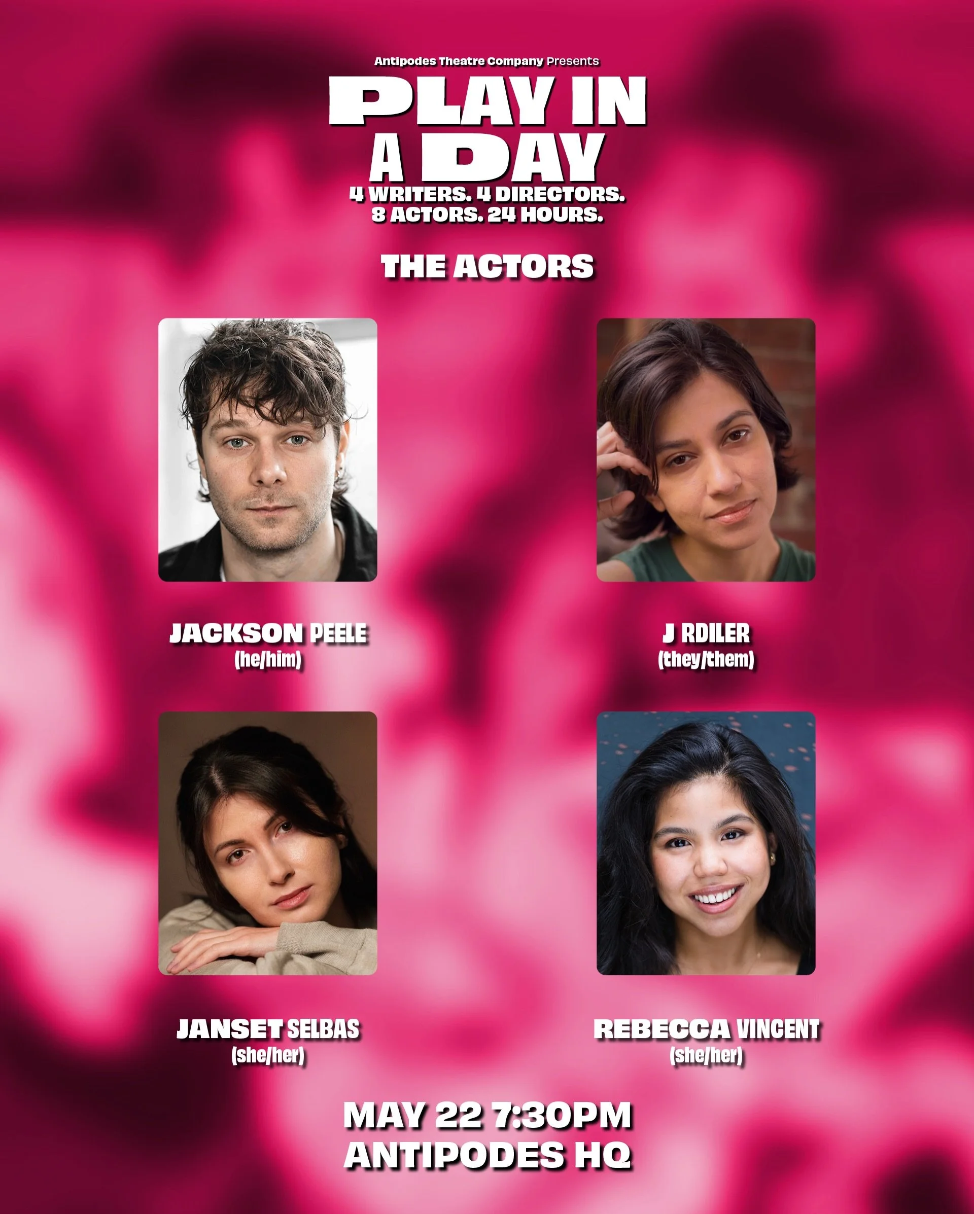 🎭🎭 Second batch of Actors Announced! 🎭🎭

In a word, slay. (Big slay, biggest slay that ever slayed). 🌟😍 Tickets on sale now!

Actors: Jackson Peele (he/him) @jackson.peele J Ridler (they/them) @jridlerr Janset Selbas (she/her) @shetfelm and Reb
