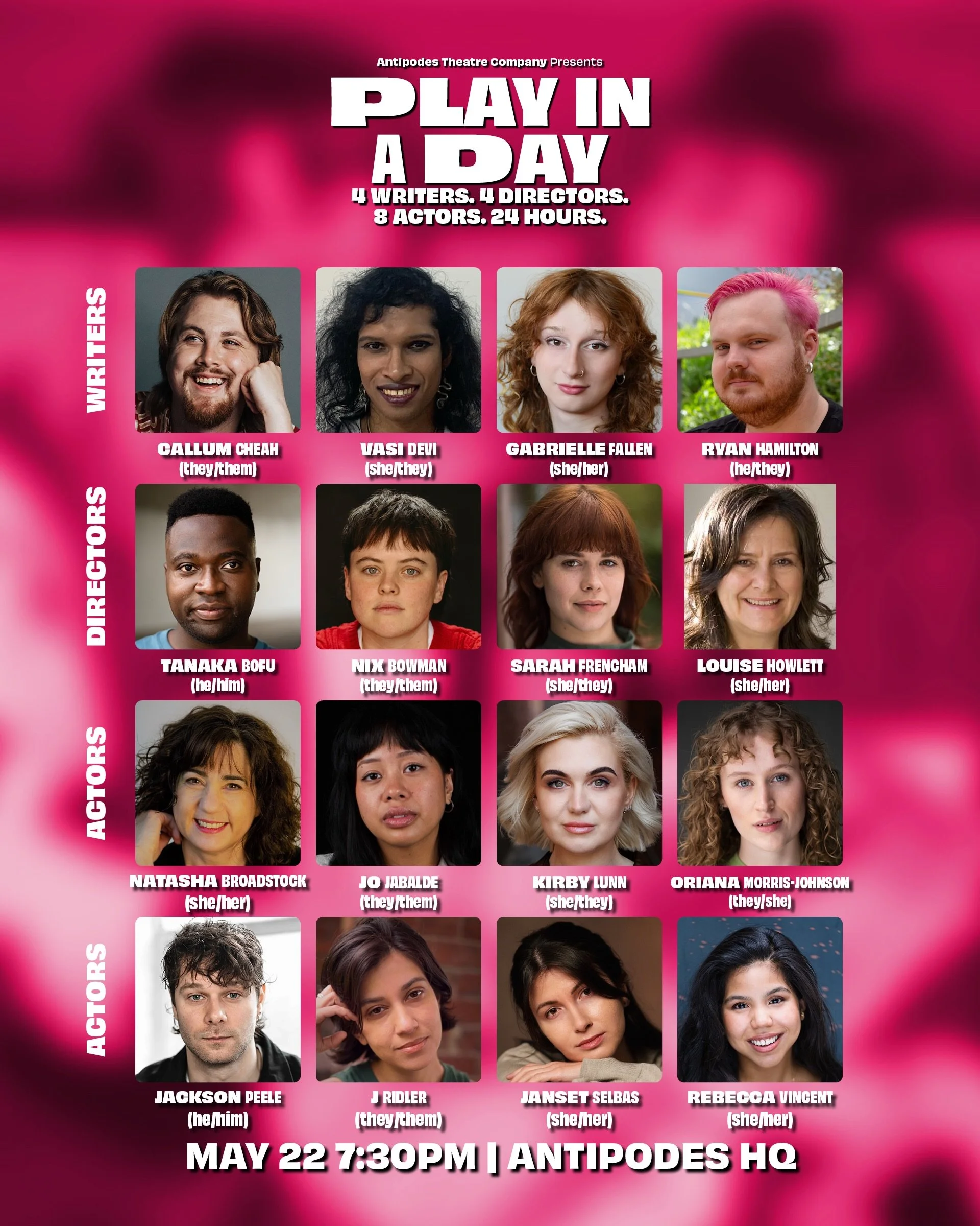 🎭🎭 This FRIDAY night! 🎭🎭
4 World Premieres! Come see what these amazing people come up with! 😱🤣 Tickets on sale now! 🤩😻

Play in a Day: A creative marathon where four writers, four directors and eight actors have a combined 24hours to write, 