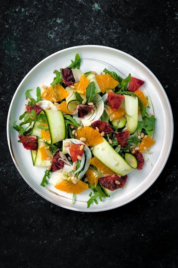 Fennel and courgette salad with roast pine nuts