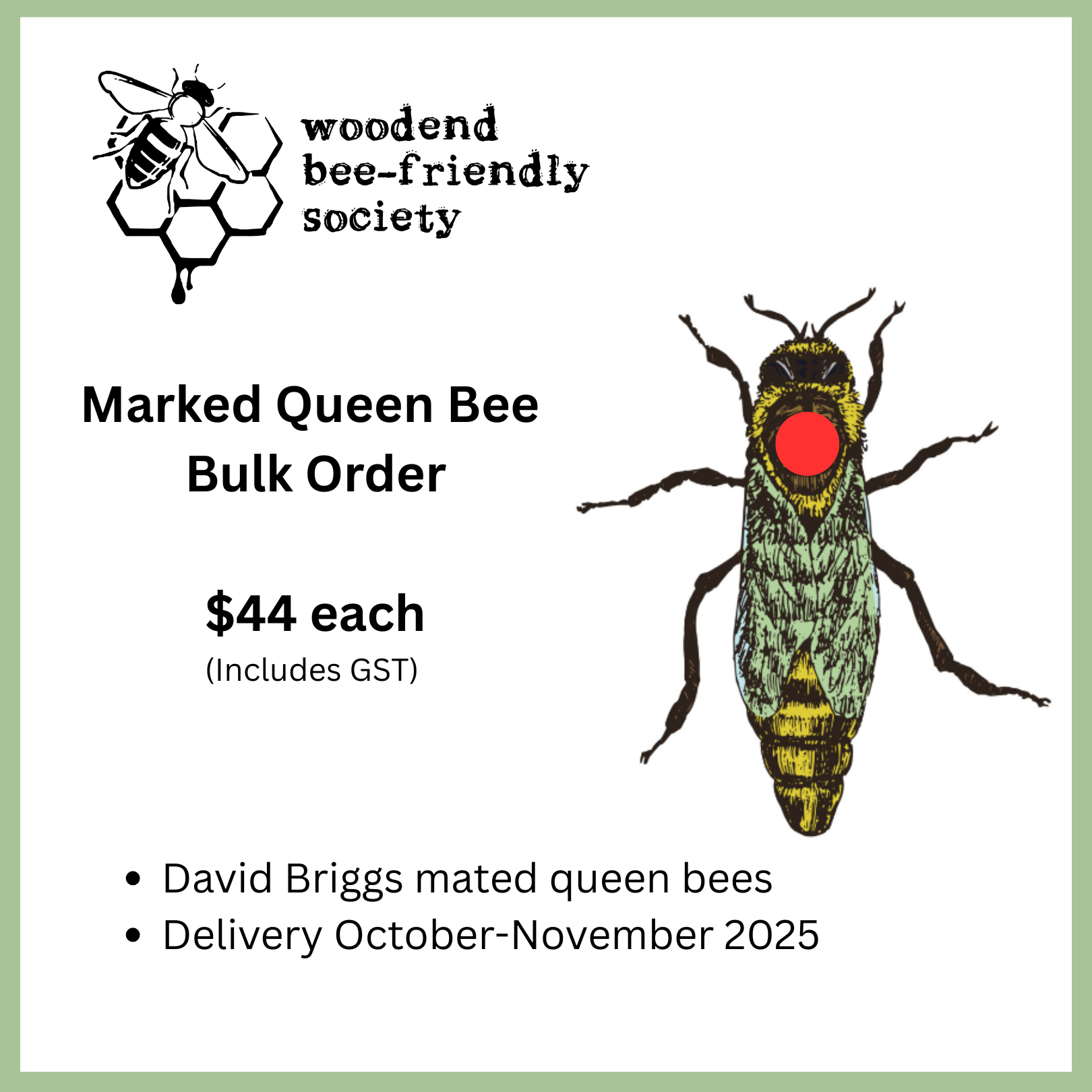 Ordering Bees WBFS Queen Bee Order 2025 — Macedon Ranges Sustainability Group