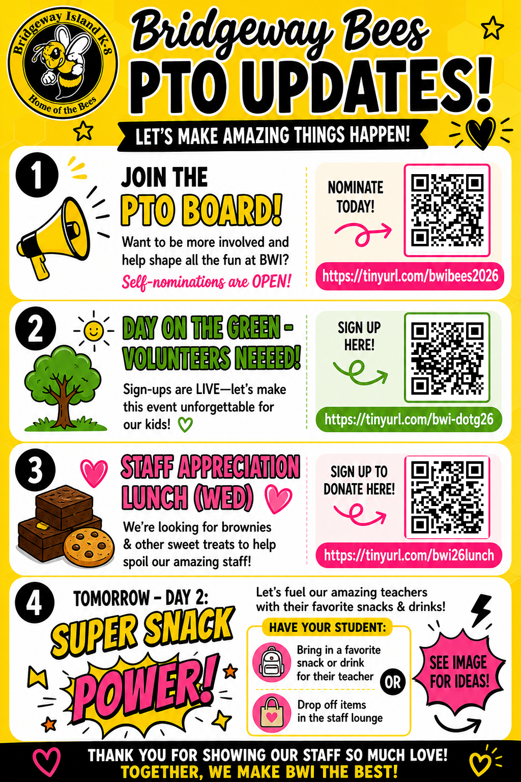 Bridgeway Bees PTO Updates