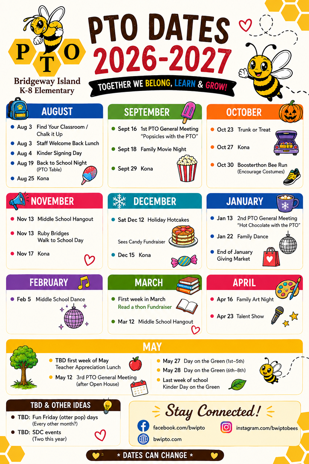 Bridgeway Island PTO Dates Flyer