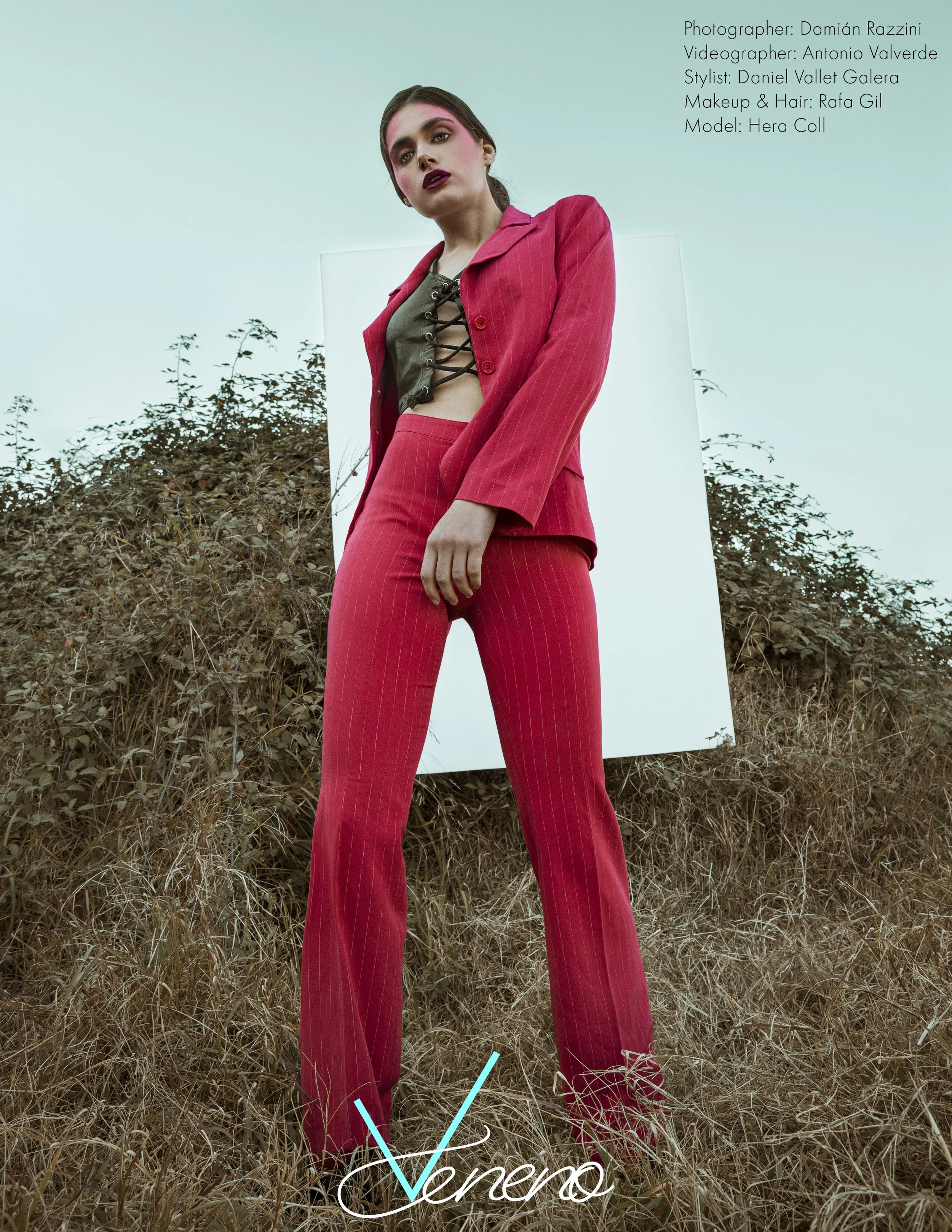Red pinstrip Suit: Quinze, Black Top: Denittis