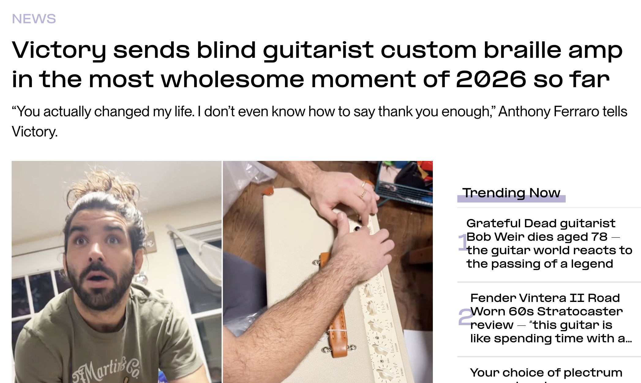 Victory sends blind guitarist custom braille amp in the most wholesome moment of 2026 so far | Guitar.com