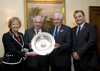 The Rt. Hon. The Baroness Byford, DBE (immediate past President), with J. Rees Roberts (2011 award winner) receiving trophy from John Coultrip (President) with Angus Stovold (Chairman)
