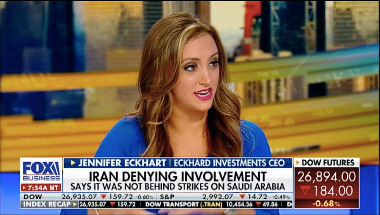 Jennifer Eckhart on Fox Business - Jennifer Eckhart joins Maria Bartiromo’s set at Fox Business to discuss the Saudi Arabia oil attack and the Federal Reserve’s decision to cut rates. Click HERE to watch the highlights.
