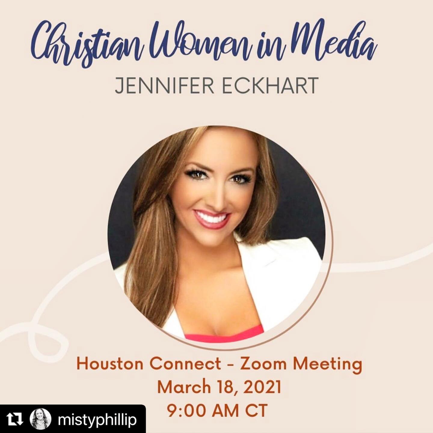 Honored to be the special guest speaker of this event! Excited to lead this group of women in the media. 🎥🎤 #Repost @mistyphillip 

・・・
🌟Women in Media🌟

JOIN US FOR THE HOUSTON CONNECT MARCH MEETING 

FEATURING: JENNIFER ECKHART

Jennifer Eckhar