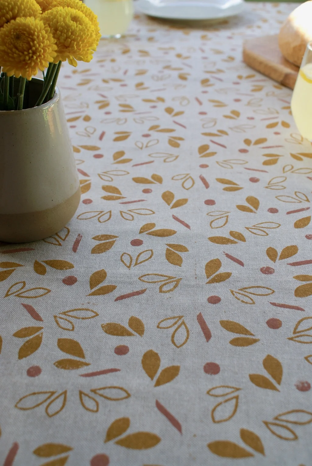 Block printed Spring Bud Table Runner // Cotton Linen Print Runner. 170cm / 245cm Runner. Handmade Table Linen. Hand printed Fabric Pattern. Handmade in Derbyshire. Selwyn House Tableware.