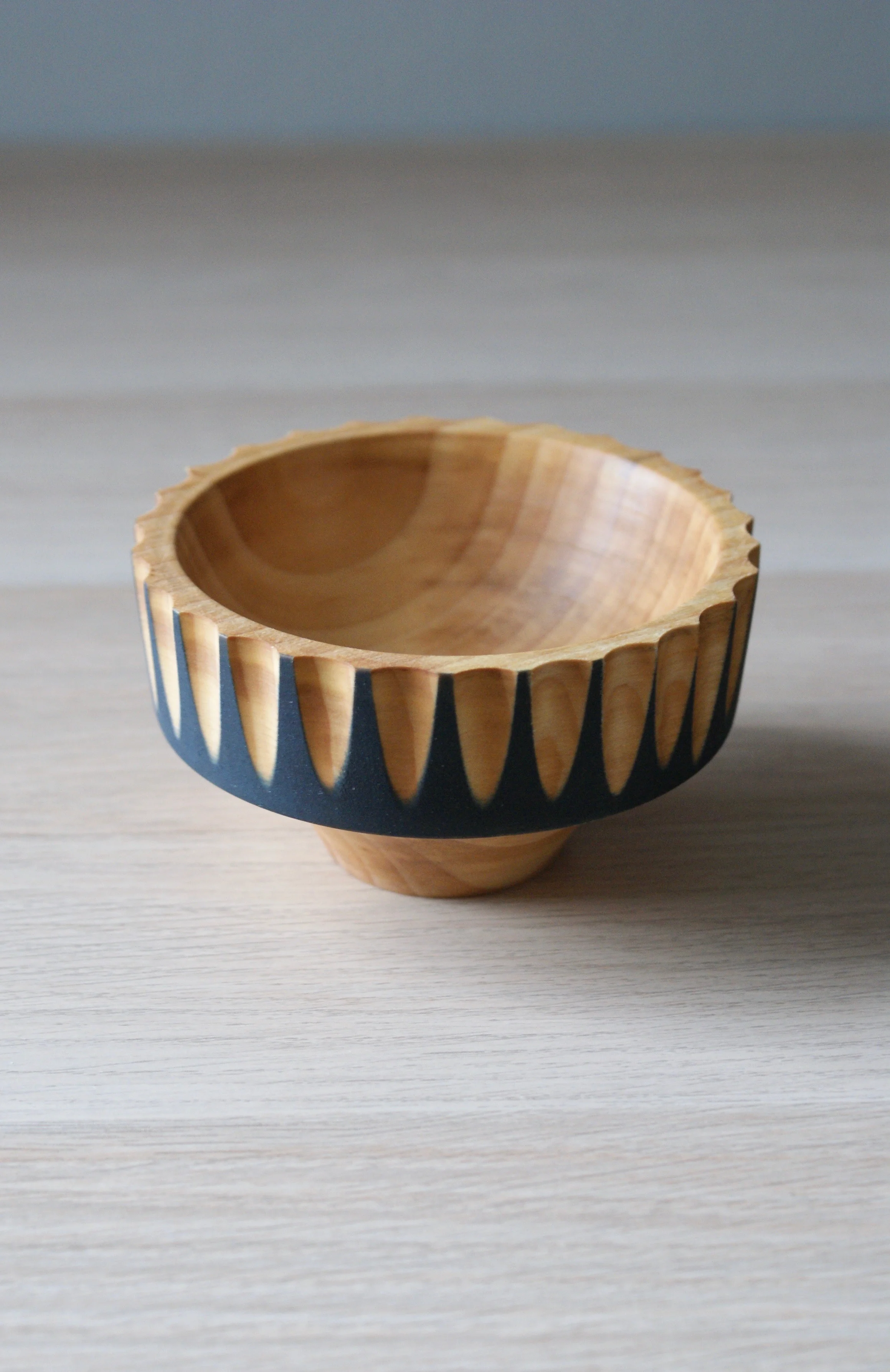 Fluted Turned Lime Bowl // Painted Trinket Dish. Colourful Pinch Pot. Handmade Nut Bowl. Wooden side dish. Wood turning bowl. Set of 3 bowls. Derbyshire Woodturner. Selwyn House Handmade Tableware.