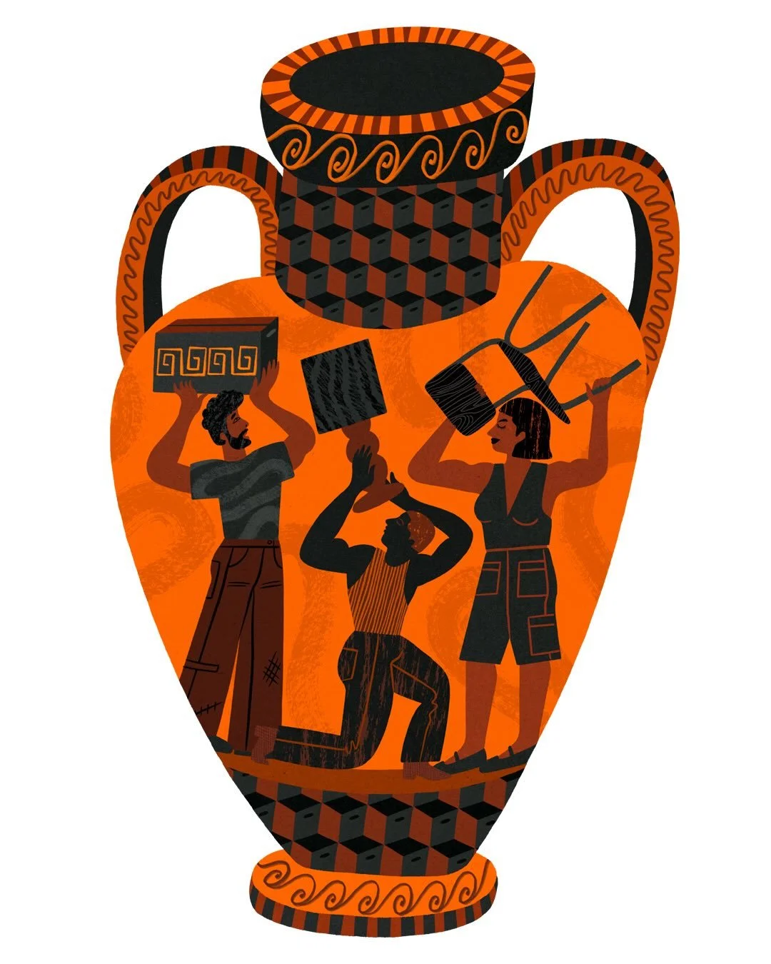 Four spot illustrations with a museum theme for the &lsquo;Best of the City&rsquo; December issue of @cincinnatimagazine. Illustrated are the best local movers company (Movers Ultimate), the best cocktail bar (Tiki Tiki Bang Bang), the best ballroom 