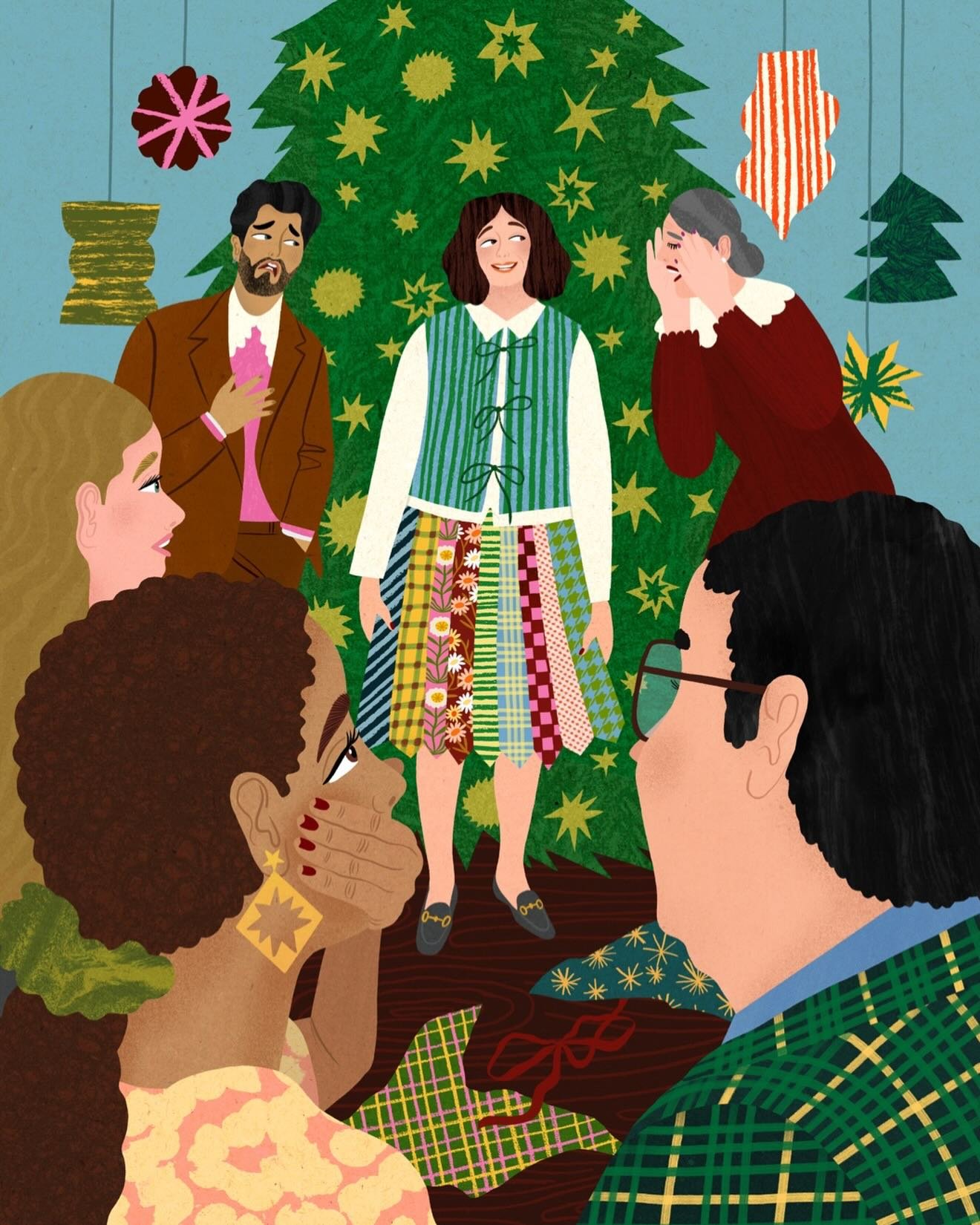 Editorial illustration for a Christmas story about a hideous skirt made out of old ties 🎄 I guess Santa Baby doesn&rsquo;t always know what we want&hellip; @folioart