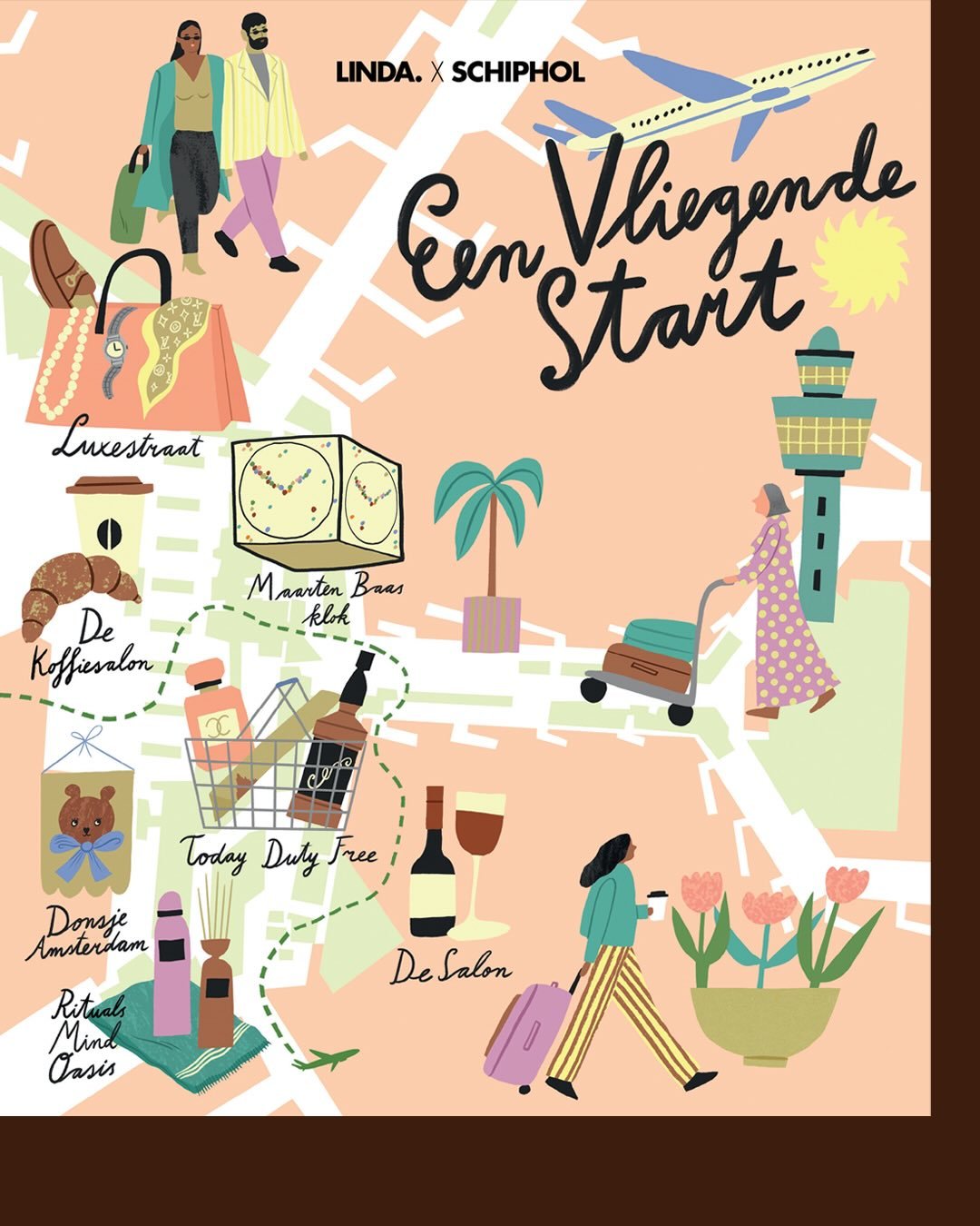 @linda x Schiphol map with all the things that the Dutch airport has to offer while you are waiting for your vacation* to start 🍝🥃☕️🛍️ @folioart (*flying in moderation 🌍)