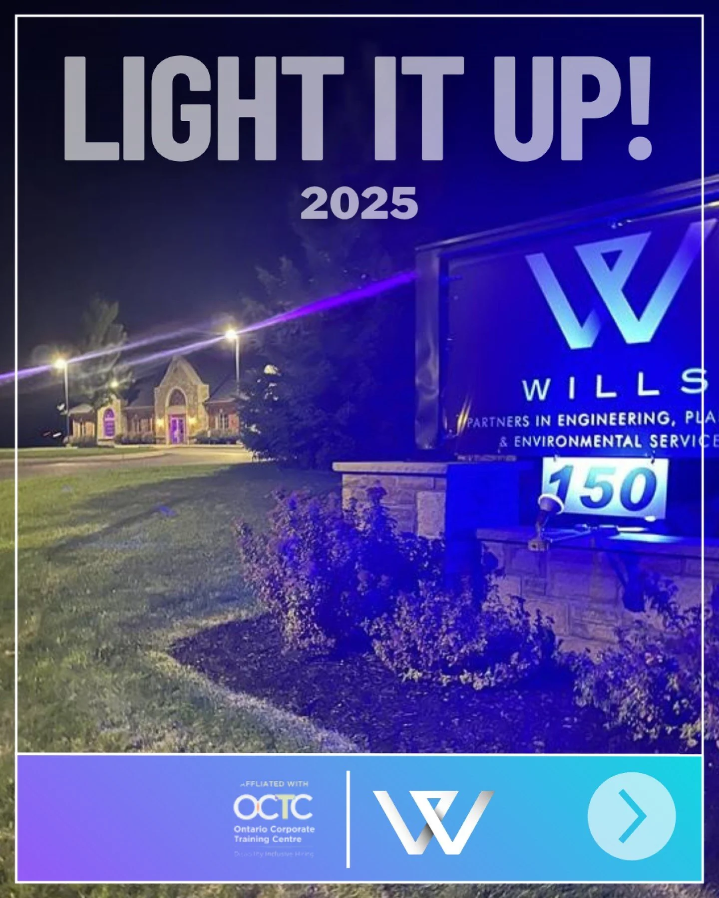 Tonight, through our ongoing partnership with Ontario Corporate Training Centre (OCTC), Wills joins organizations across Canada to Light It Up! for National Disability Employment Awareness Month (NDEAM) 💜💙

We&rsquo;re proud to support the Ontario 