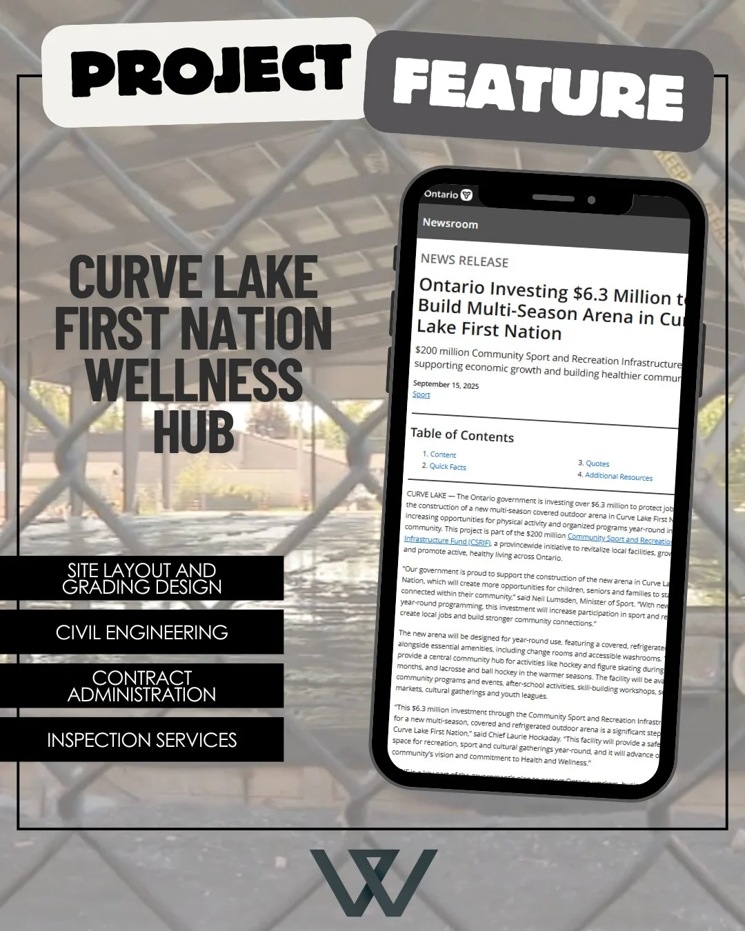 At Wills, we are proud to support the Curve Lake First Nation community by creating inclusive, active, and vibrant spaces for all ages. Contracted by CLFN, our team at Wills provided site layout and grading design, engineering, contract administratio