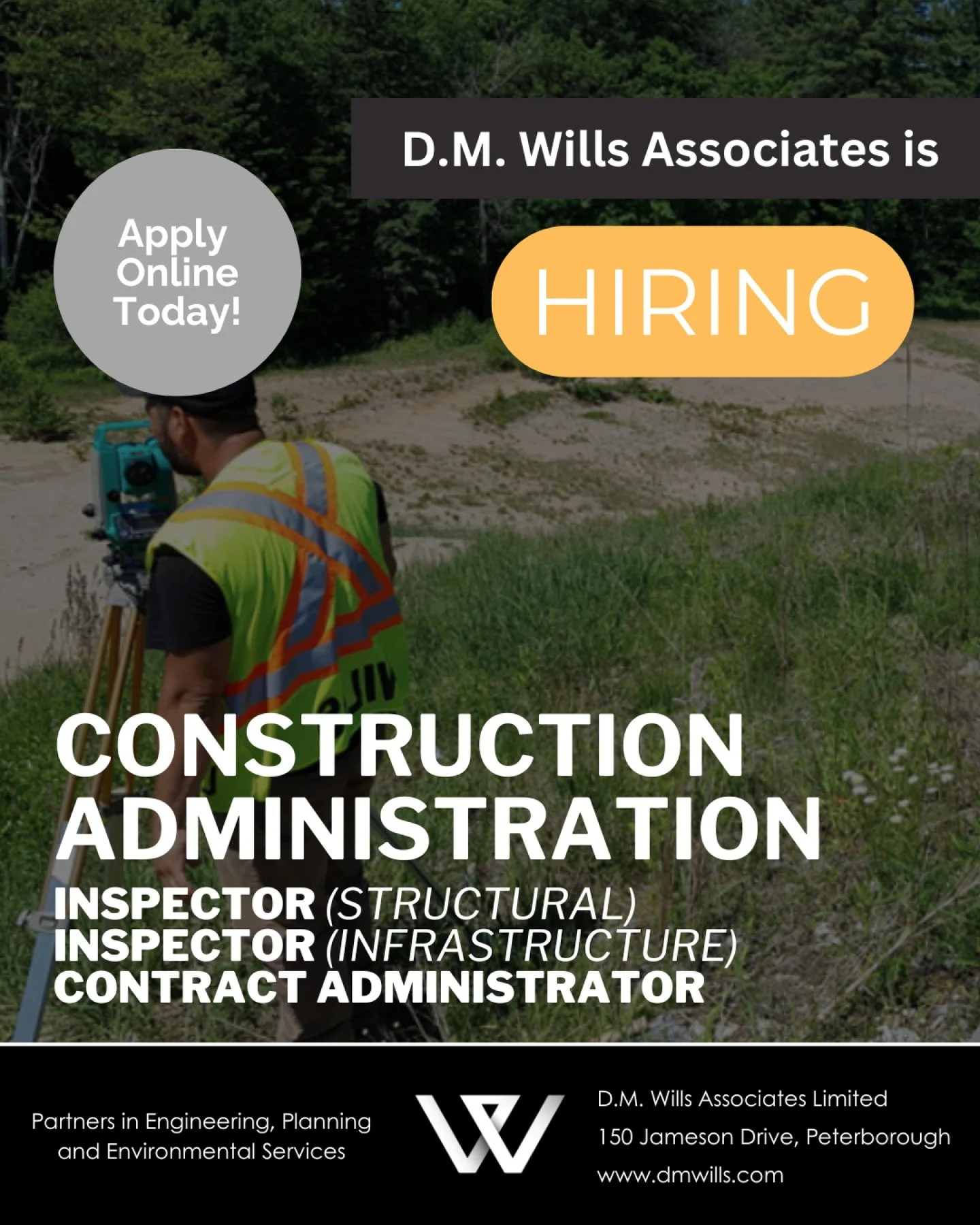 Big things are happening in our Construction Administration group!

We&rsquo;re growing &ndash; and looking for great people to grow with us.

DM Wills is hiring for:
&bull;	Contract Administrator
&bull;	Inspector (Structural)
&bull;	Inspector (Infra