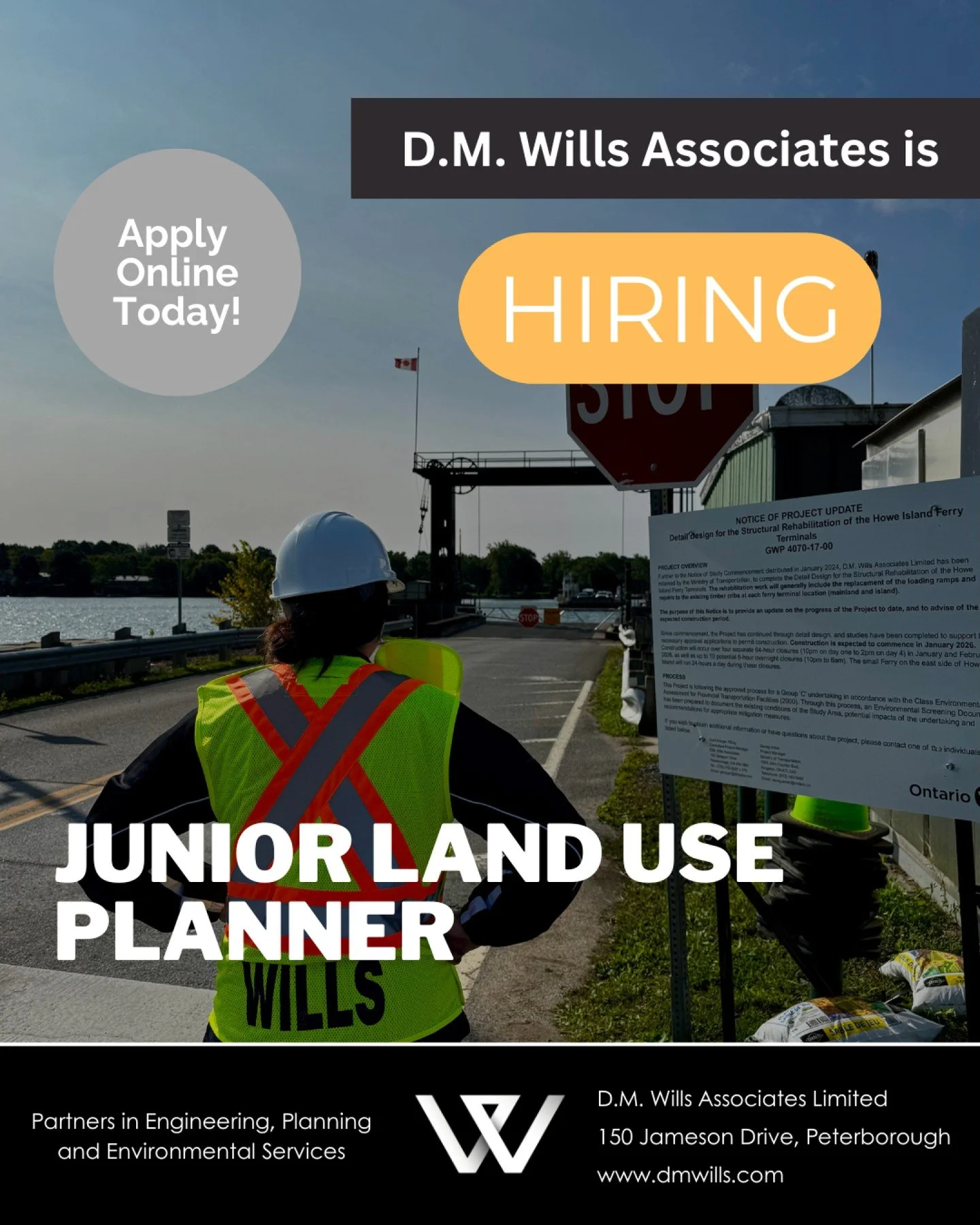 Join the D.M. Wills team as a Junior Land Use Planner and help shape the future of communities across Ontario.

Why this role matters:
As part of the Planning team, you&rsquo;ll contribute to projects that support responsible growth and community dev