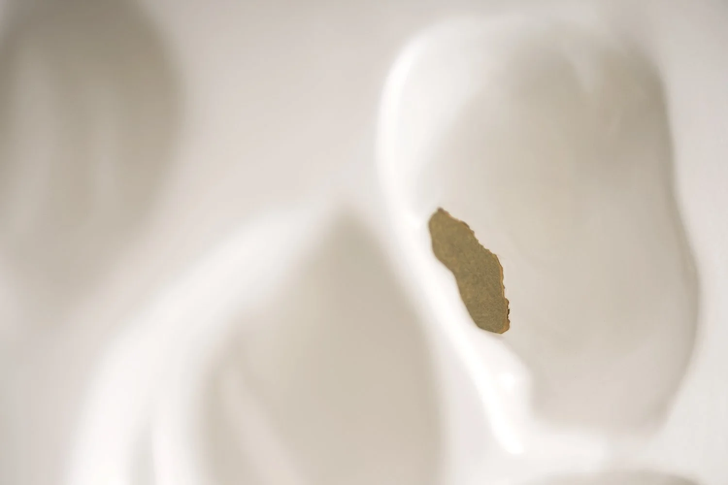 Touch Of Texture sustainable wall art crafted from shaped recycled non-degradable plastic. Showcasing gold protruding from the white surface.