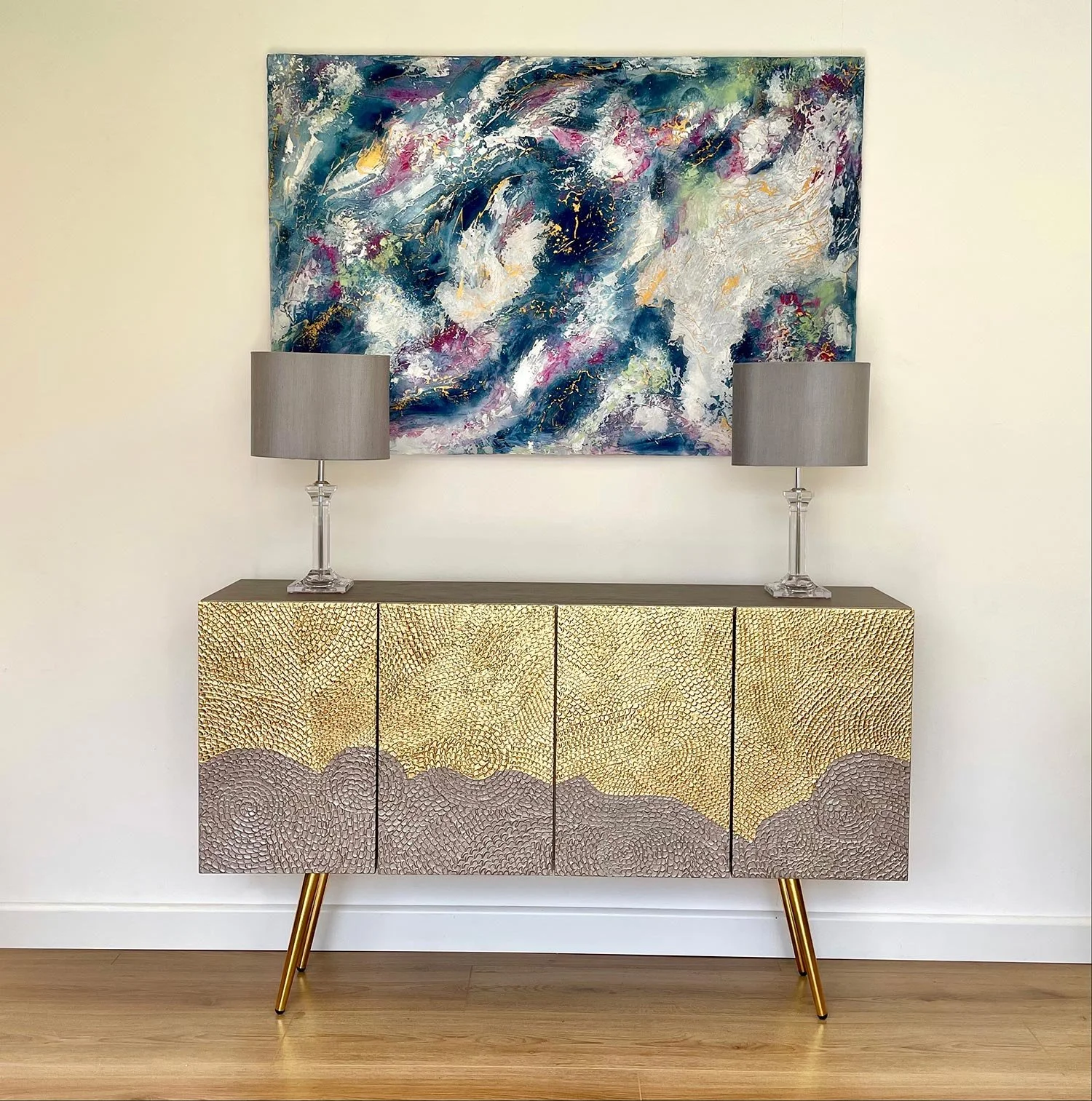 "The Gilded Horizon"  Antiqued Gold Leaf Sideboard